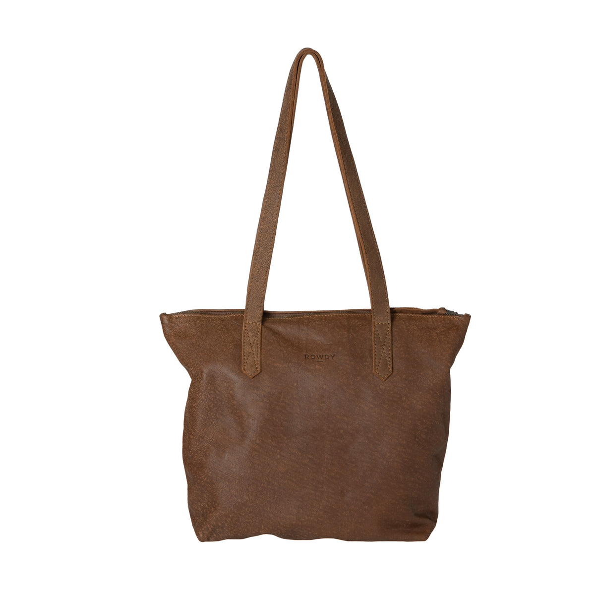 Rowdy Leather Tote Bag For Women, Matte 'Mountain' Brown, Buttery-soft Velvet Feel, Nubuck Leather, Zipper Closure