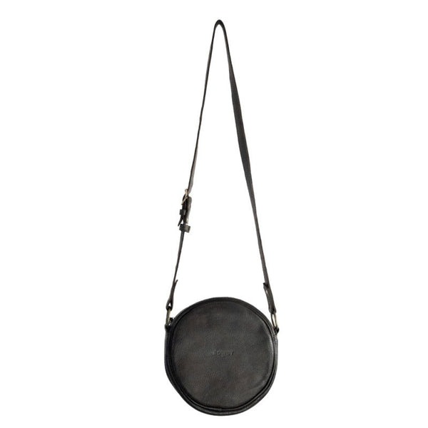 Round black hotsell leather crossbody bag